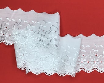 3 METRES Quality Bright White Satin Stitched Scalloped Broderie Anglaise Lace Trim 3”/7.5cm