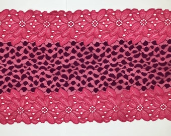 2 METRES Bright Pink and Purple Wide Stretch Lace Trim 8.5”/21.5cm