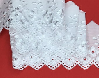 5 METRES Quality White Satin Stitched Broderie Anglaise Lace Trim 3”/7.5cm