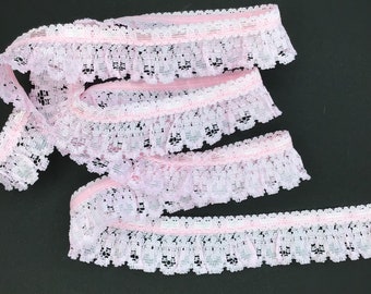 5 METRES Pretty Pink Gathered Nottingham Lace Trim 1.5”/4cm