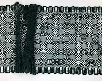2 METRES Very Dark Green Geometric Design Wide Stretch Lace Trim 9.5”/24cm