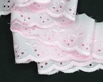 3 METRES Quality Pink Satin Stitched Broderie Anglaise Lace Trim 2”/5cm