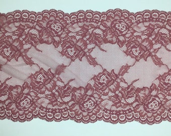 2 METRES Beautiful French Rose Dusky Pink Wide Stretch Lace Trim 9”/23cm