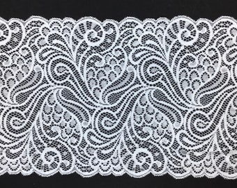 2 METRES Pale Ivory Swirly Design Wide Stretch Lace Trim 7”/18cm