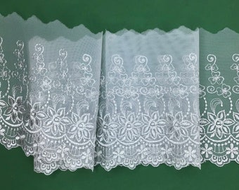 2 METRES Pretty Silver Grey Embroidered Tulle Flounce Lace Trim 5.5”/14cm