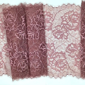 2 METRES Dusky Pink Floral Wide Eyelash Edge Stretch Lace Trim 10”/25.5cm
