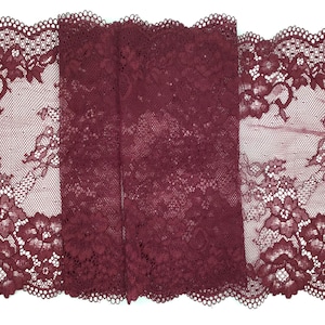 2 METRES Pretty Burgundy Wine Dainty Floral Design Wide Stretch Lace Trim 8.75”/22.5cm