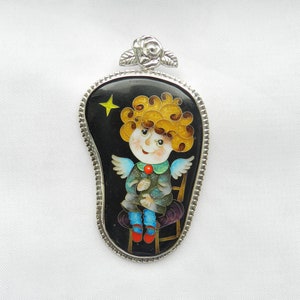 Georgian cloisonne enamel necklace, angel pendant,  cloisonne jewelry, georgian enamel, artisan jewelry, gift for woman, statement necklace