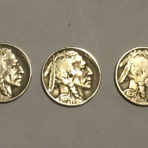 Set of 3 Buffalo Nickels, 1934, 1935-D, 1936
