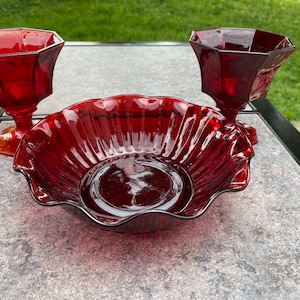 Ruby Bowl and two Goblets