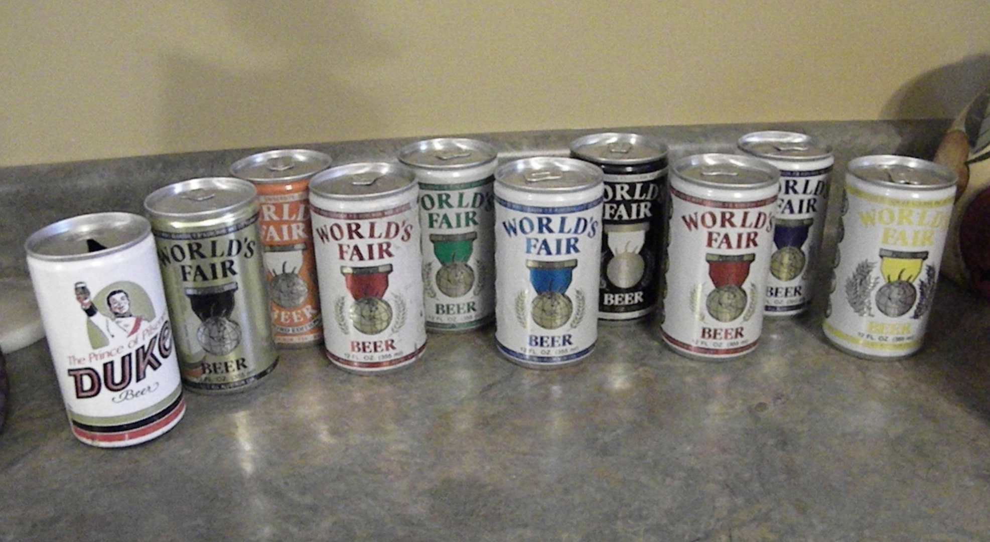 8 Worlds Fair Beer Cans, Great Lakes Brewing CO, Ft. Wayne, in and 1