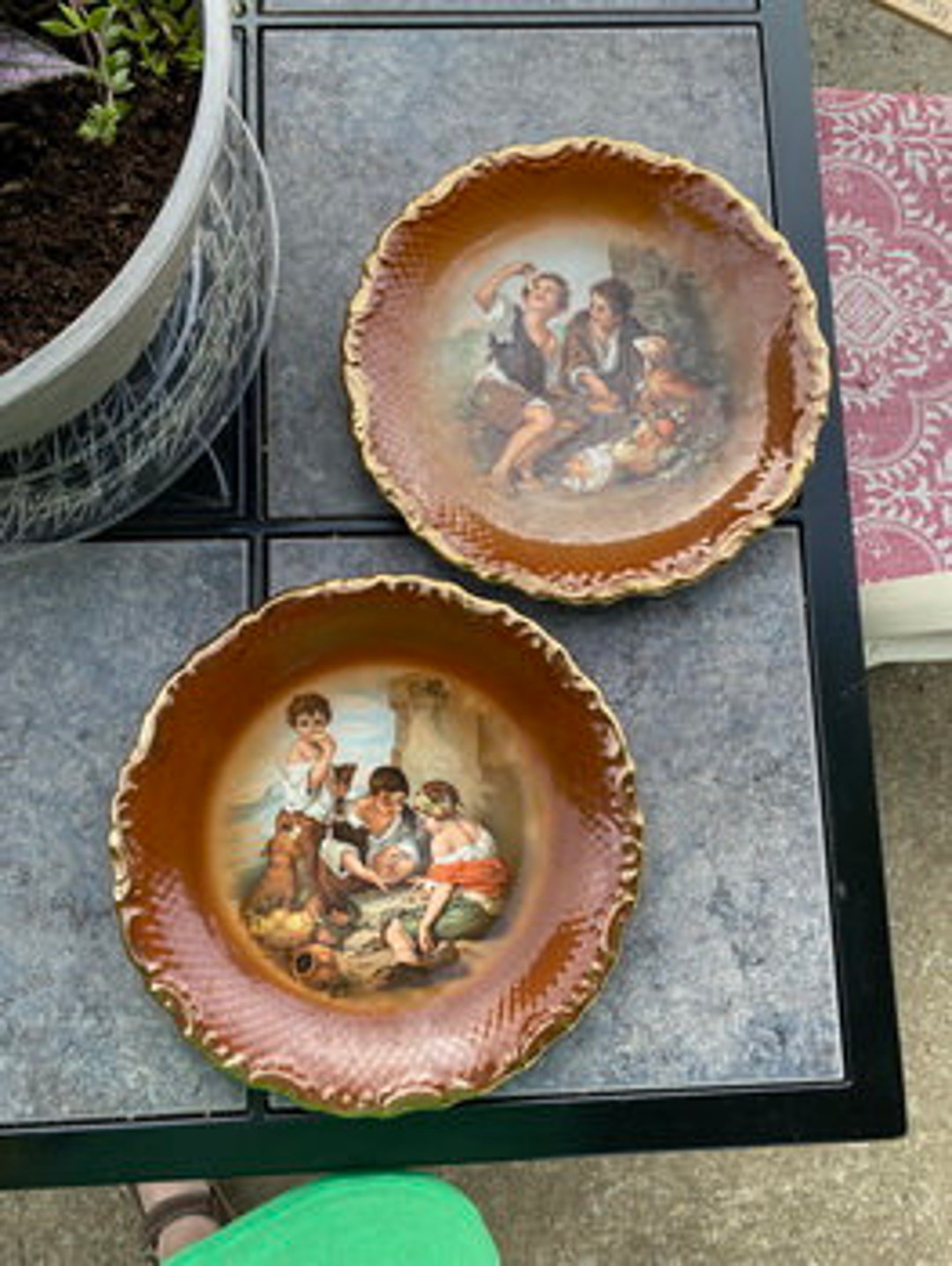 Set of Two CICO China Plates Consumers of Pie and Boys Playing to the