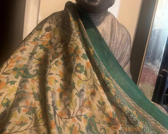 Sari estampado floral Kani verde