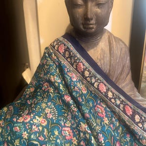 Vintage Silk Blue floral Printed Saree