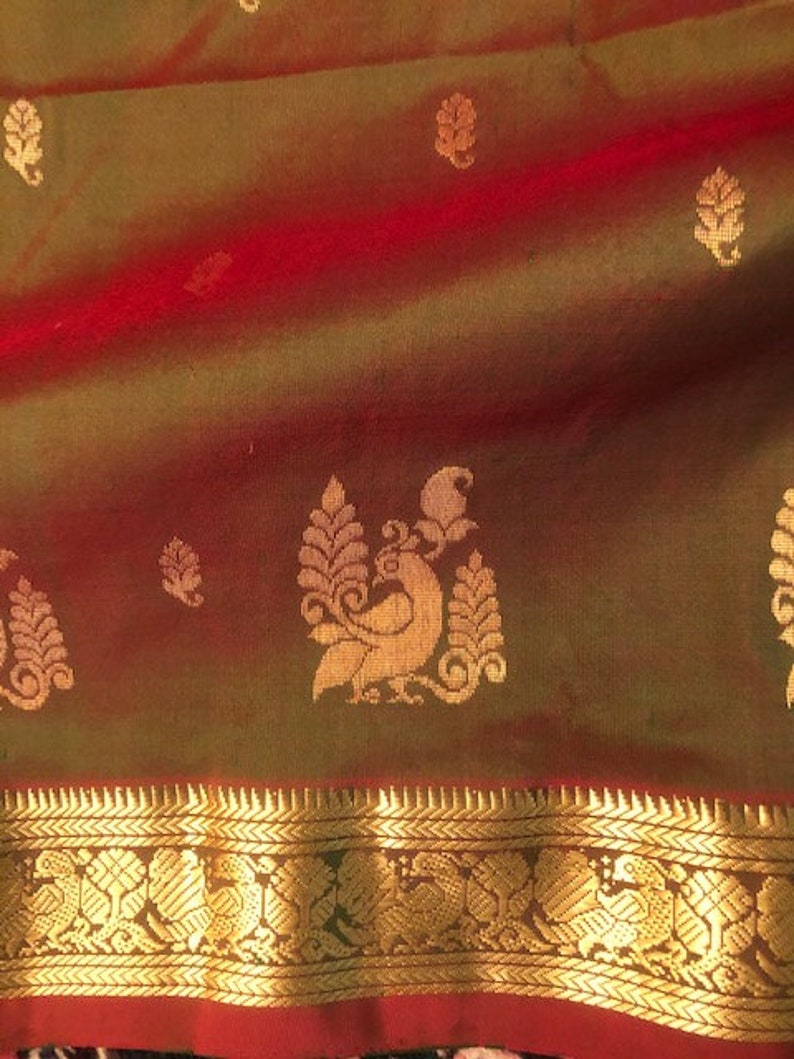 Two Tone Green Red Silk Saree