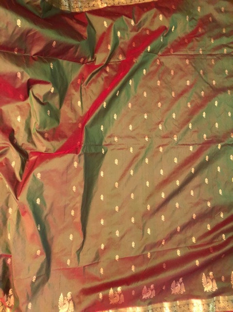 Two Tone Green Red Silk Saree