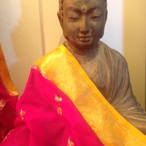 Crepe Silk Pink and Yellow Saree