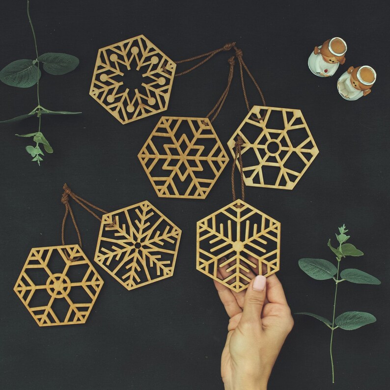 Set of 6 Scandinavian Christmas Ornaments Wood Xmas Etsy