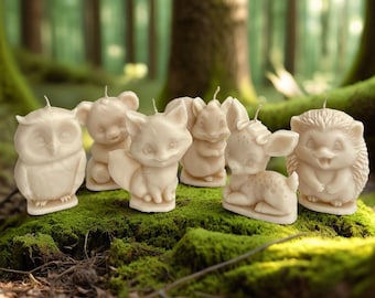 Woodland Baby Shower Favors – Mini Animal Candle Set  – Forest Baby Shower Decor – Fox, Owl, Deer, Hedgehog, Bear, Squirrel