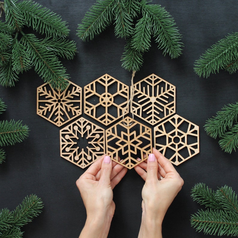 Set of 6 Scandinavian Christmas Ornaments Wood Xmas Etsy