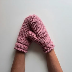 Cable knitted mittens. Hand warmers. Winter handmade gloves. Crochet thick mittens. Chunky knitted mittens. Semi-woolen mittens. image 6