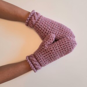 Cable knitted mittens. Hand warmers. Winter handmade gloves. Crochet thick mittens. Chunky knitted mittens. Semi-woolen mittens. image 3