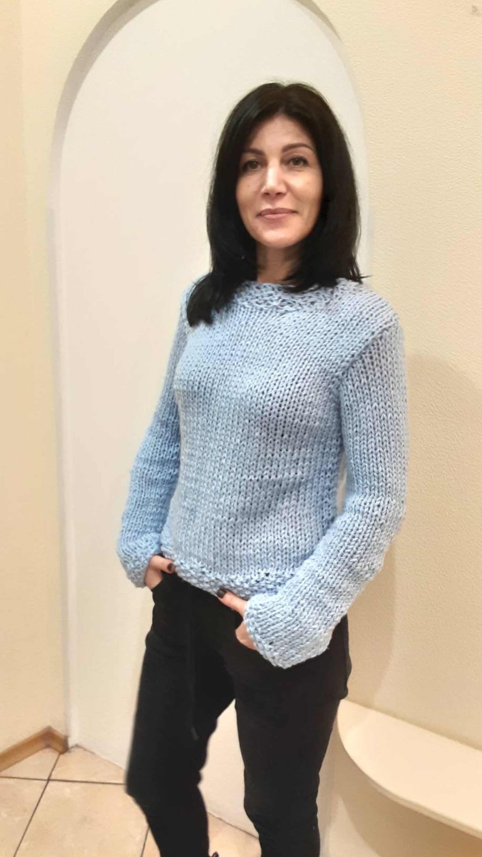 Women s Sweater Knitted Sweater Blue Sweater Womens Blue Pullover