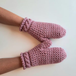 Cable knitted mittens. Hand warmers. Winter handmade gloves. Crochet thick mittens. Chunky knitted mittens. Semi-woolen mittens. image 5