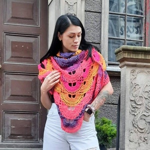 Bactus multicolor / Women's triangle scarf / Neck knitted shawl for woman / Bright gypsy shawl / Knitted warm shawl image 1