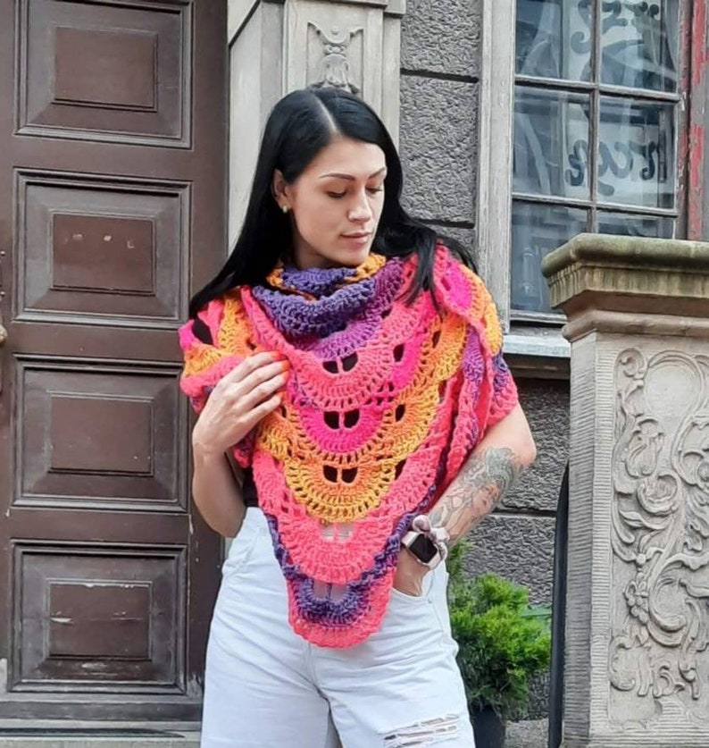 Bactus multicolor / Women's triangle scarf / Neck knitted shawl for woman / Bright gypsy shawl / Knitted warm shawl image 1