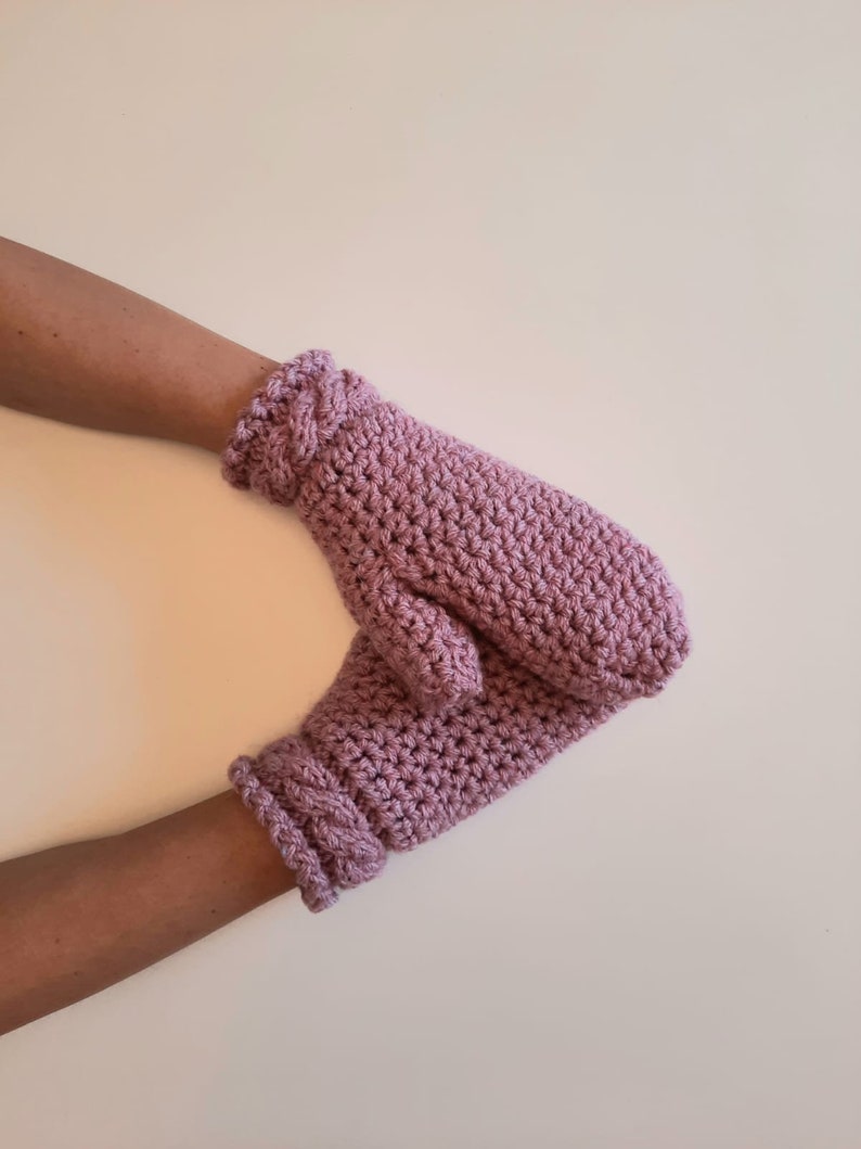 Cable knitted mittens. Hand warmers. Winter handmade gloves. Crochet thick mittens. Chunky knitted mittens. Semi-woolen mittens. image 4