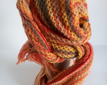 Knitted scarf / bright shawl / scarf gradient color orange yellow brown from mohair Woolen knitted scarf / Gift for grandmother Anniversary