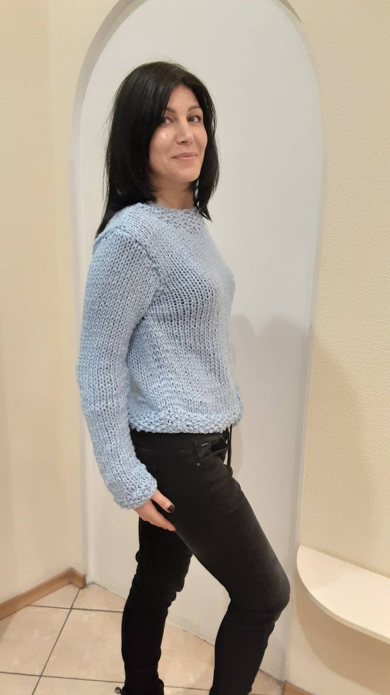 Knitted soft blue pullover Women/'s blue sweater Pullover made from Italian quality yarn
