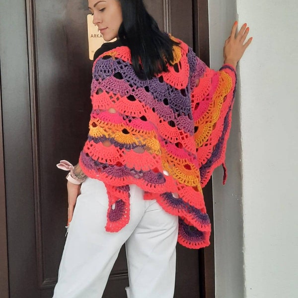 Wrap scarf. Winter scarf. Poncho Cloak Cape Cape soft. Multi-colored semi-wool. Cardigan jersey stole. triangular knitted scarf