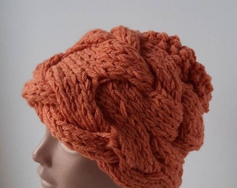 Orange Knitted Hat / Women's Chunky Hat / Thick Hat for Woman / Winter Knitted Hat / Knitted Women's Hats