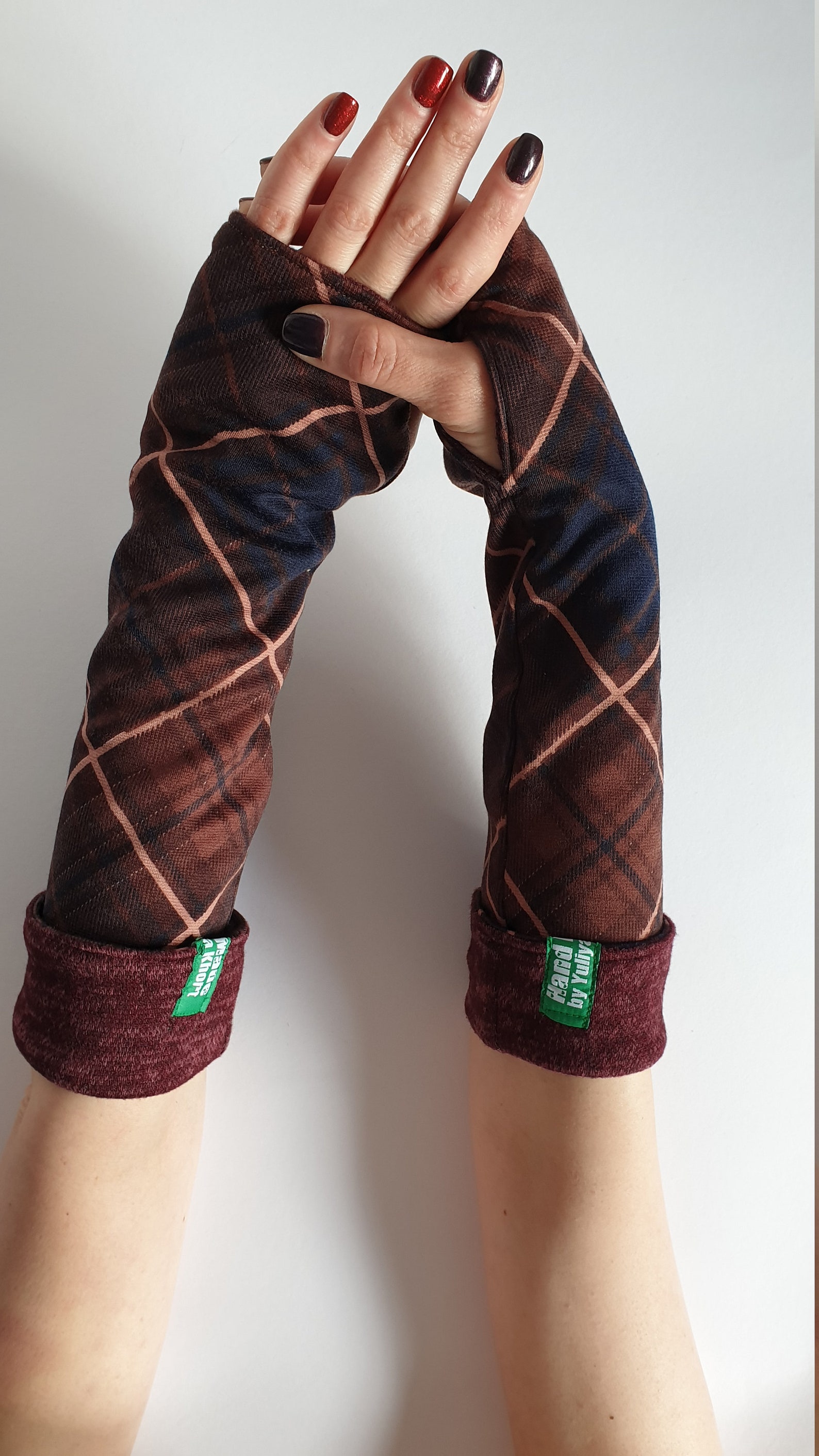 Checkered fingerless gloves Brownblack beige color in a Etsy