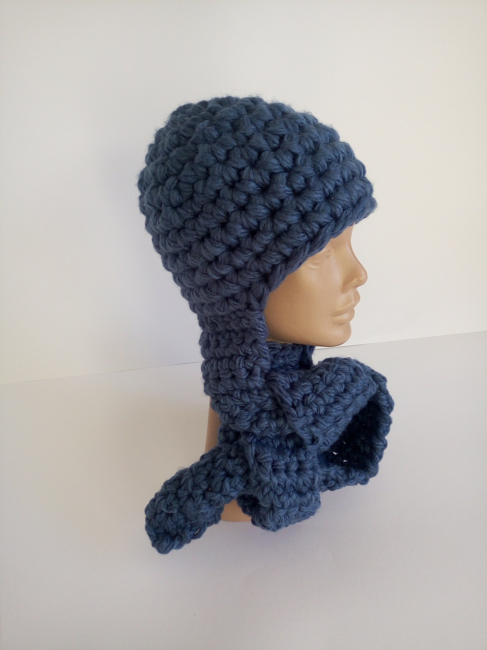 Hat Blue Womens Hat Flap Garter Nomad Scarf Hat Blue Ear Flap Etsy