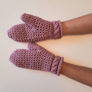 Cable knitted mittens. Hand warmers. Winter handmade gloves. Crochet thick mittens. Chunky knitted mittens. Semi-woolen mittens. image 9