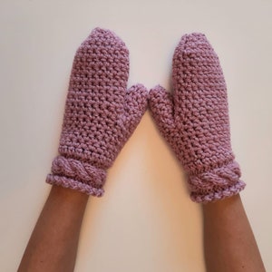 Cable knitted mittens. Hand warmers. Winter handmade gloves. Crochet thick mittens. Chunky knitted mittens. Semi-woolen mittens. image 2