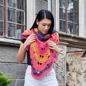 Bactus multicolor / Women's triangle scarf / Neck knitted shawl for woman / Bright gypsy shawl / Knitted warm shawl image 4