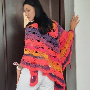 Bactus multicolor / Women's triangle scarf / Neck knitted shawl for woman / Bright gypsy shawl / Knitted warm shawl image 2