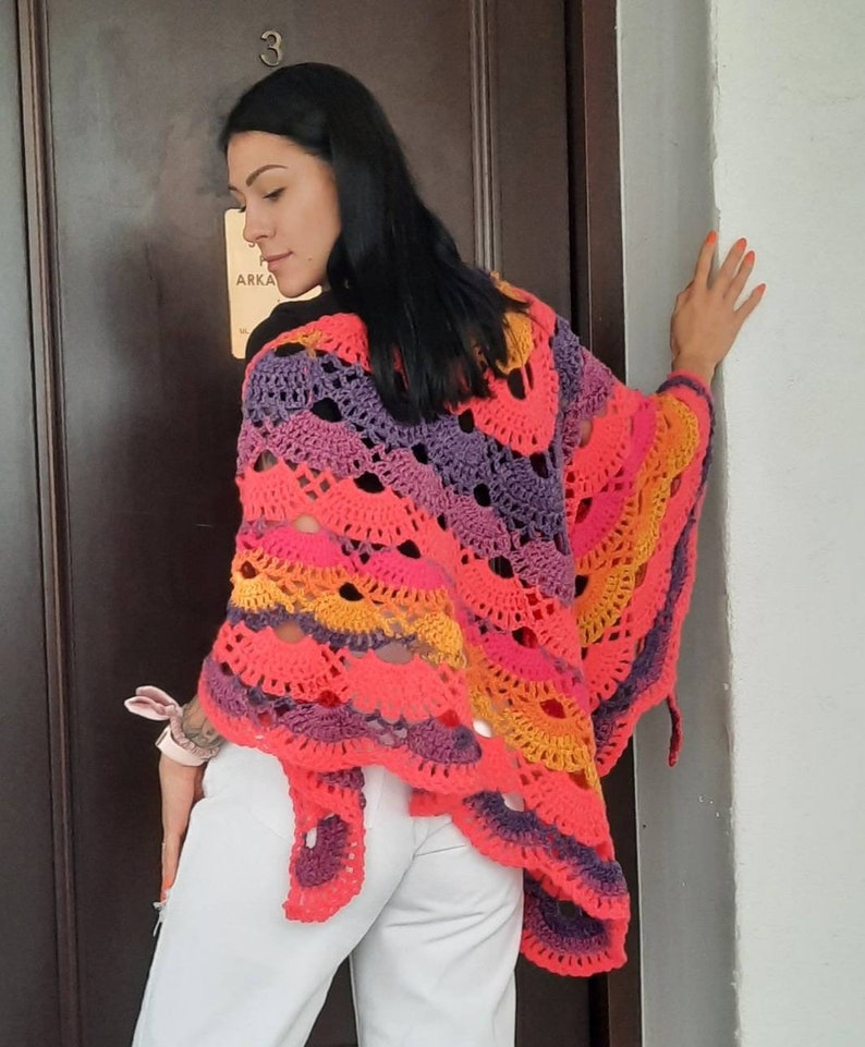 Bactus multicolor / Women's triangle scarf / Neck knitted shawl for woman / Bright gypsy shawl / Knitted warm shawl image 2