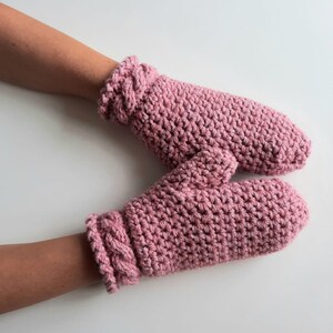 Cable knitted mittens. Hand warmers. Winter handmade gloves. Crochet thick mittens. Chunky knitted mittens. Semi-woolen mittens. image 1