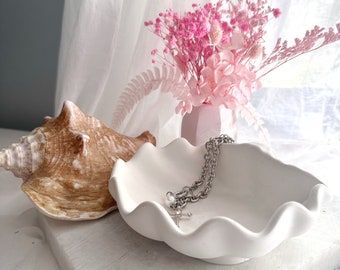 Handmade Cement Seashell Trinket Dish: Coastal Home Decor