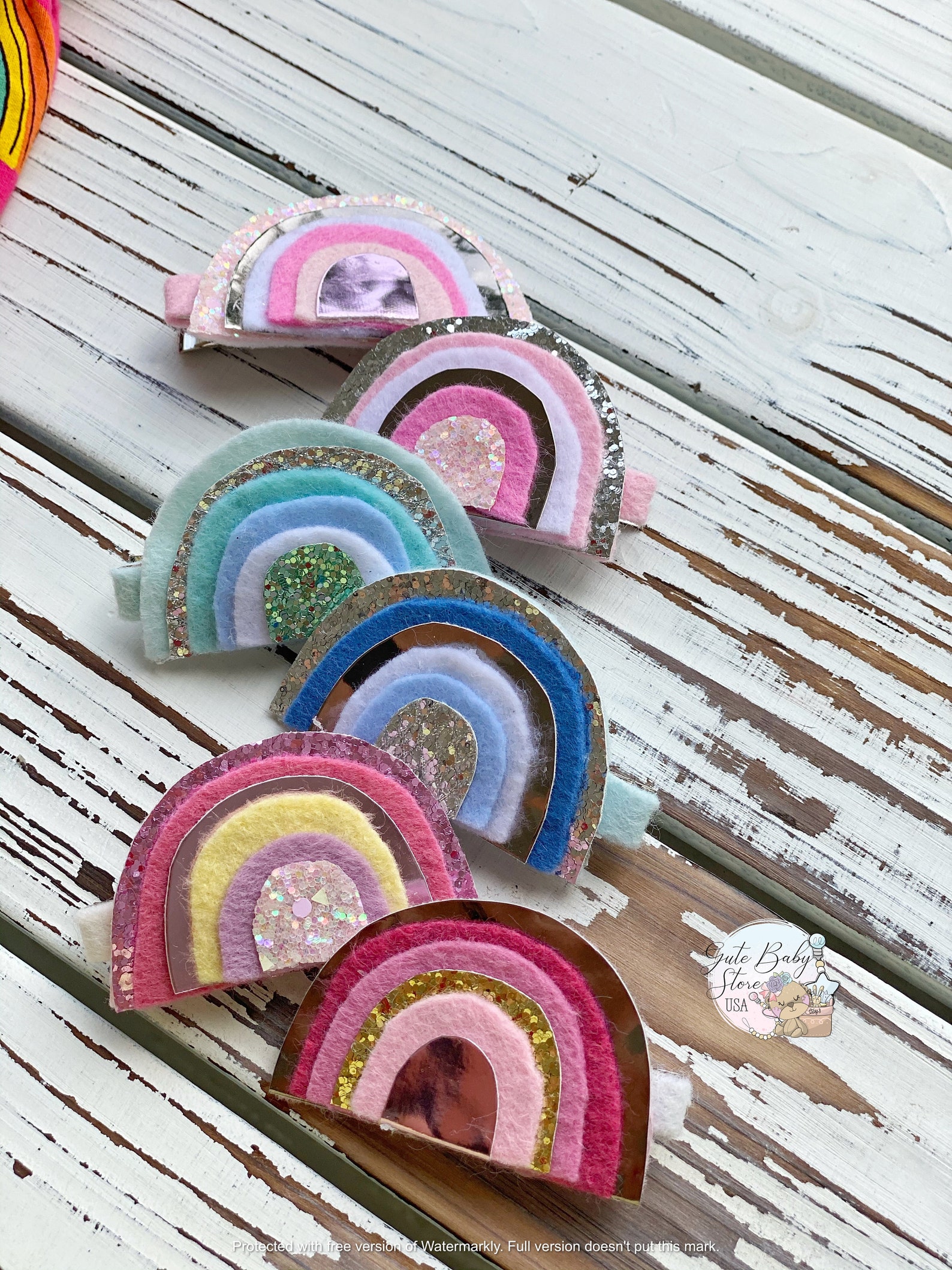 Rainbow hair snap clips . glitter hair clips. Rainbow Etsy