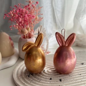 Metallic Bunny Candle – Handmade Easter Decor, Shimmering Rabbit Candle, Spring Home Accent, Easter Gift, Easter Bunny Egg Candle For Easter