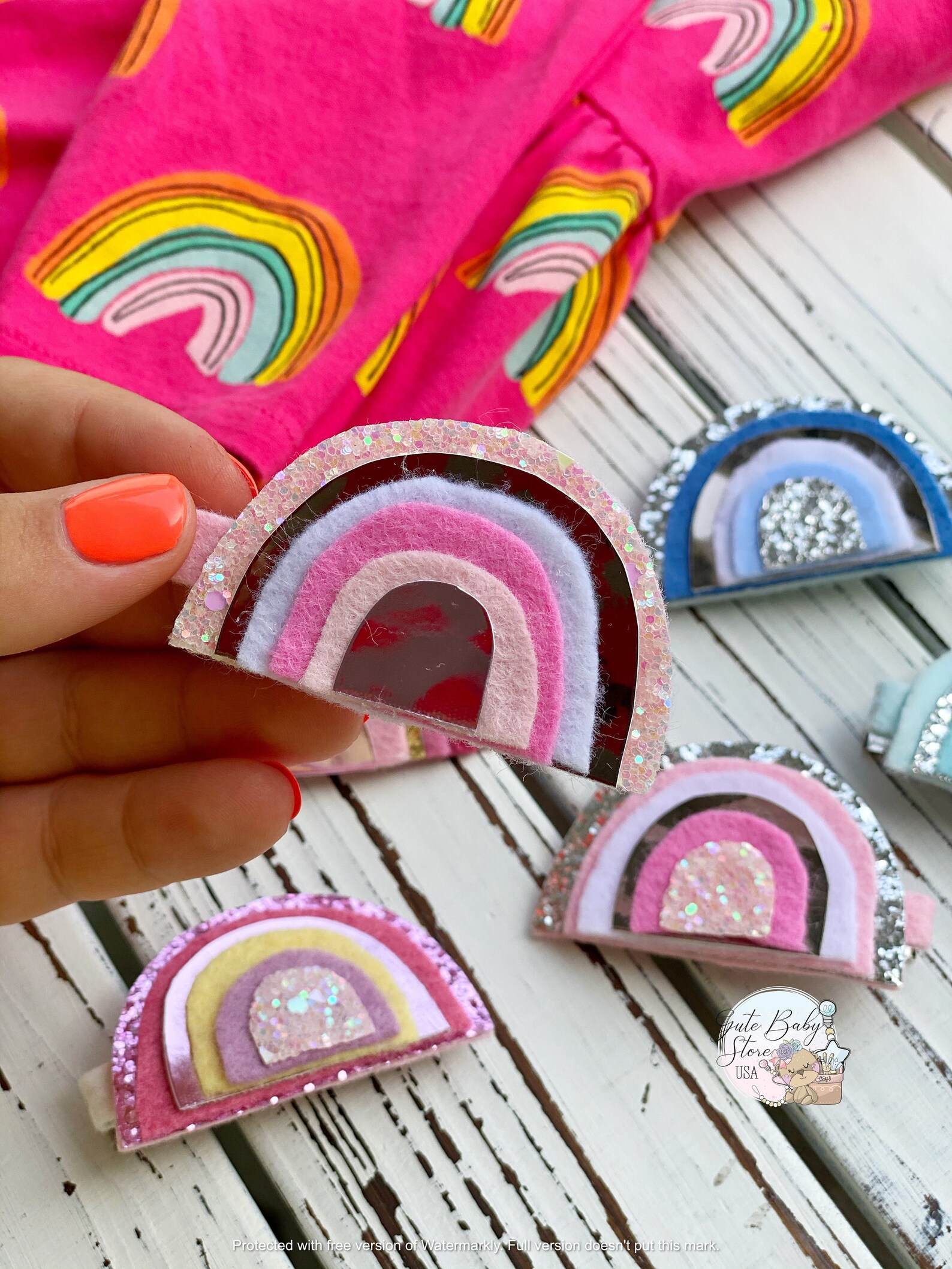 Rainbow hair snap clips . glitter hair clips. Rainbow Etsy