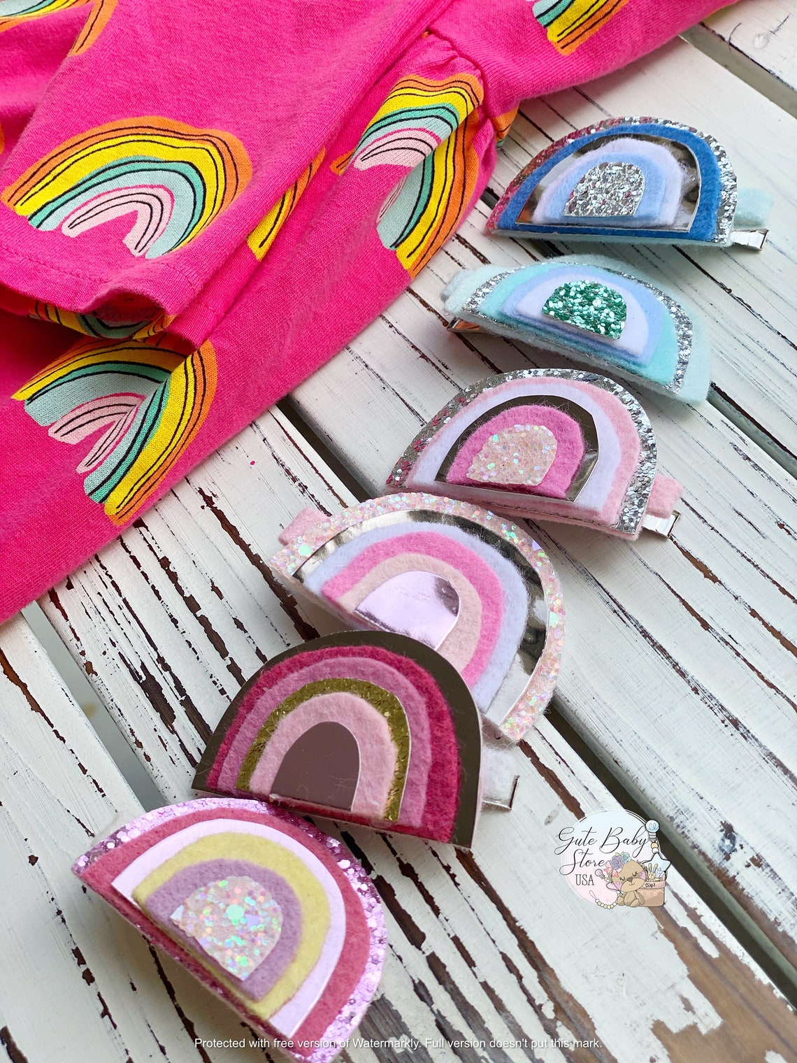 Rainbow hair snap clips . glitter hair clips. Rainbow Etsy