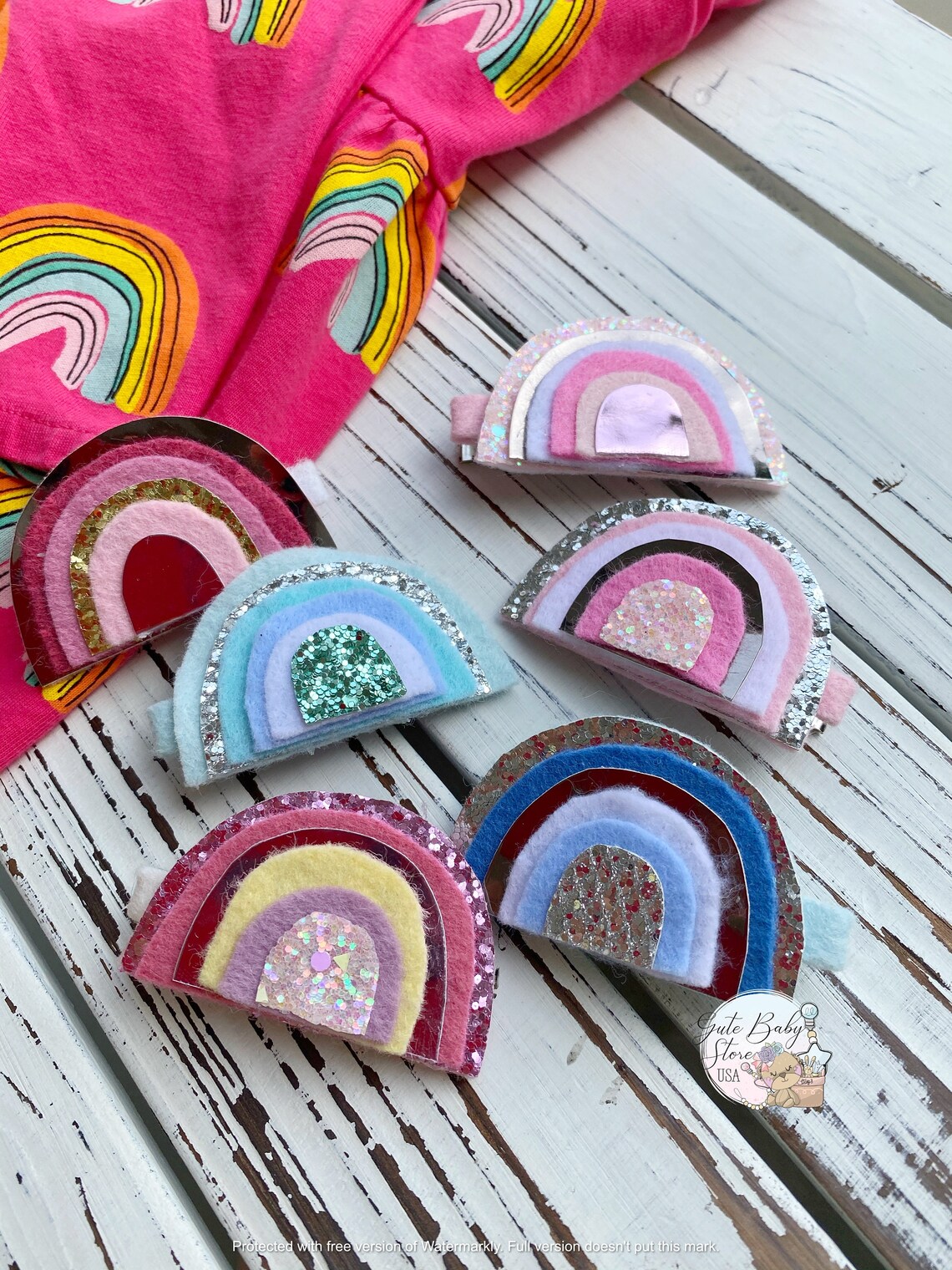 Rainbow hair snap clips . glitter hair clips. Rainbow Etsy