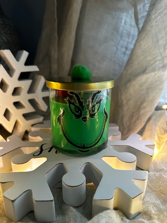 Grinch Christmas Candle: Hand Poured Soy Wax, Winter Scent